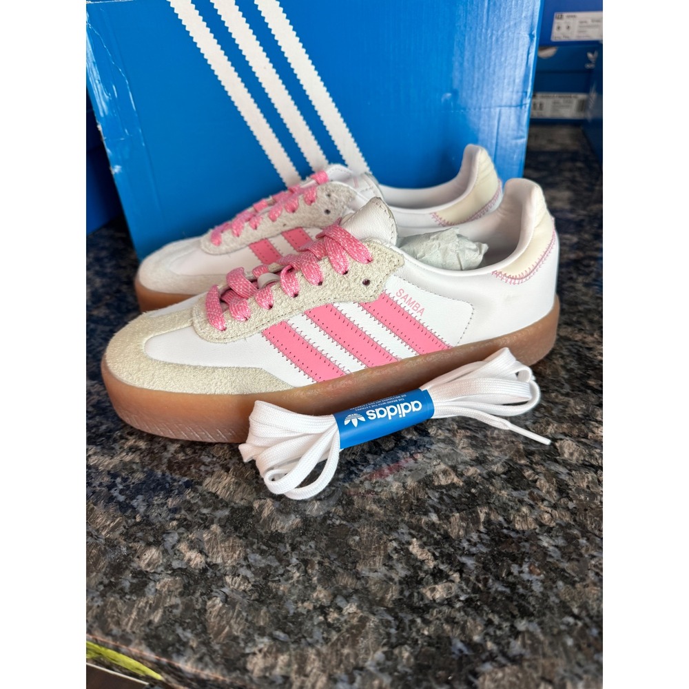 Adidas Sambae W White Pink Platform Gum Sole Sneakers IE9109 Womens 7.5